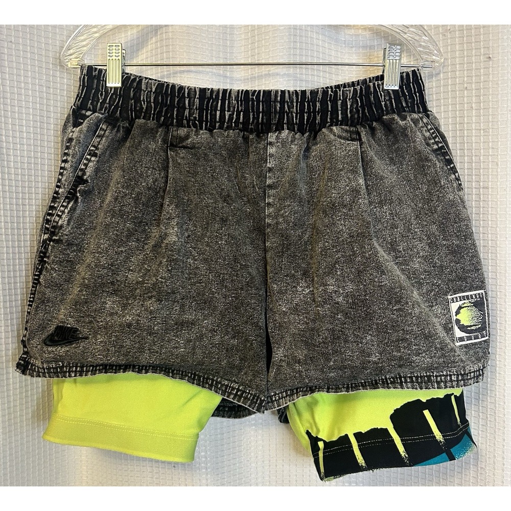 Vintage 90s Nike Andre Agassi Acid US Open Challenge Court Denim Tennis Shorts L